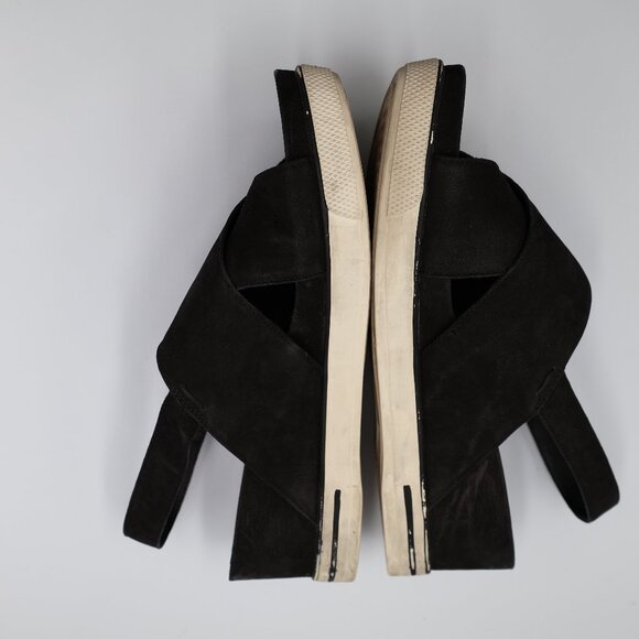 Eileen Fisher Good Slingback Wedge Criss-Cross Black Leather Sandals Size 9 - Picture 6 of 8